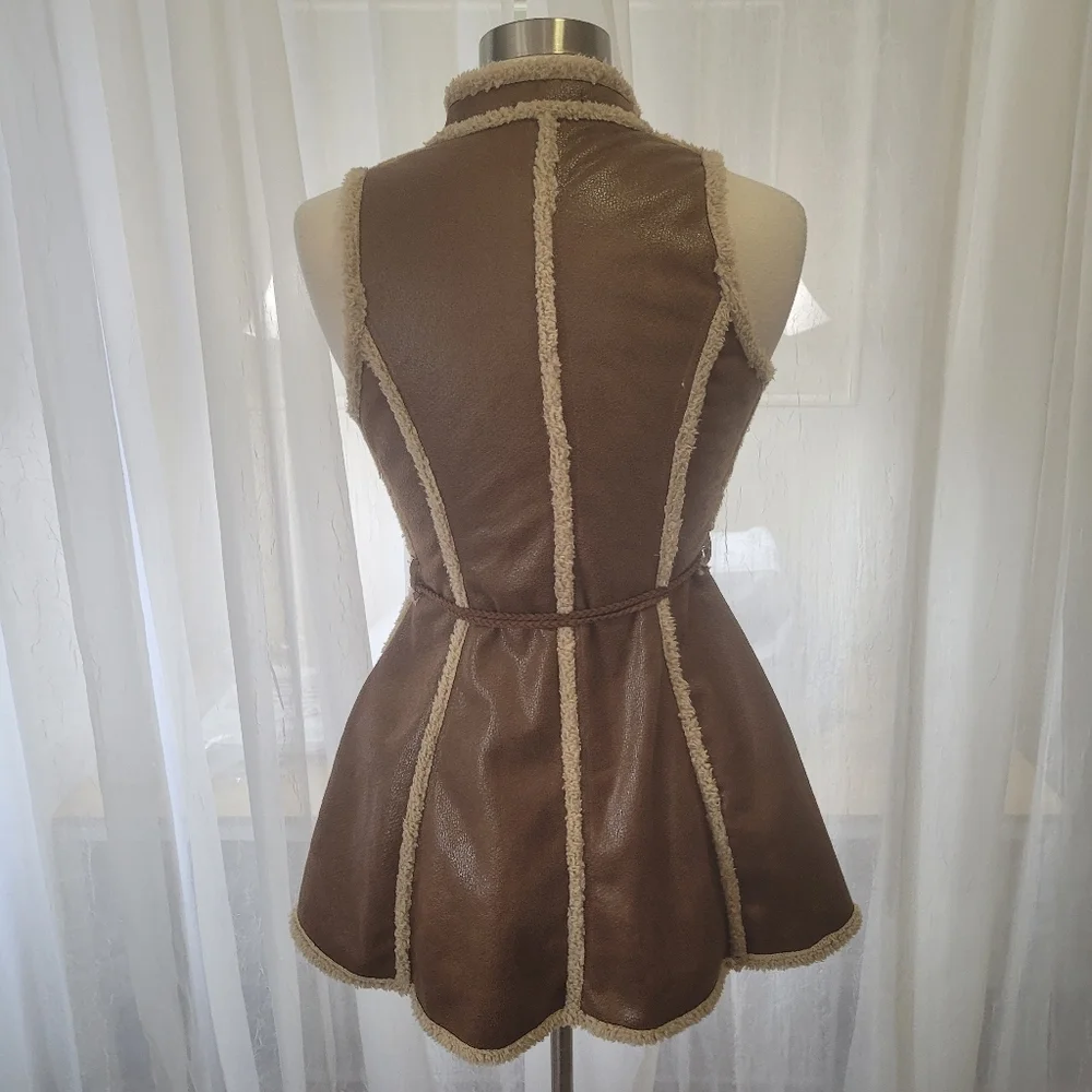 Ryu Anthropologie Faux Suede Sherpa Ruffled Vest size Small